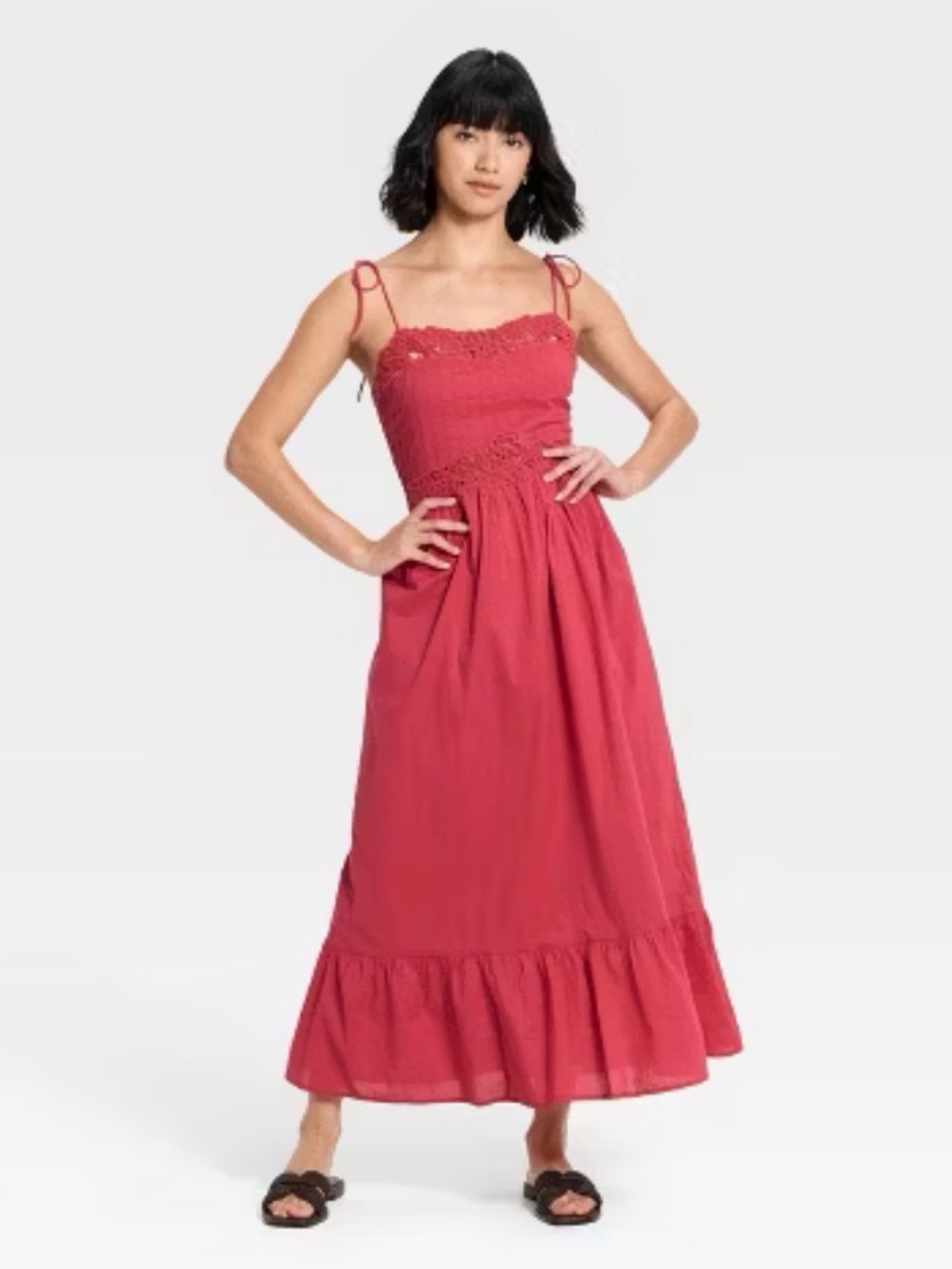 Target Pink Tie-Shoulder Maxi Dress with Crochet Waist